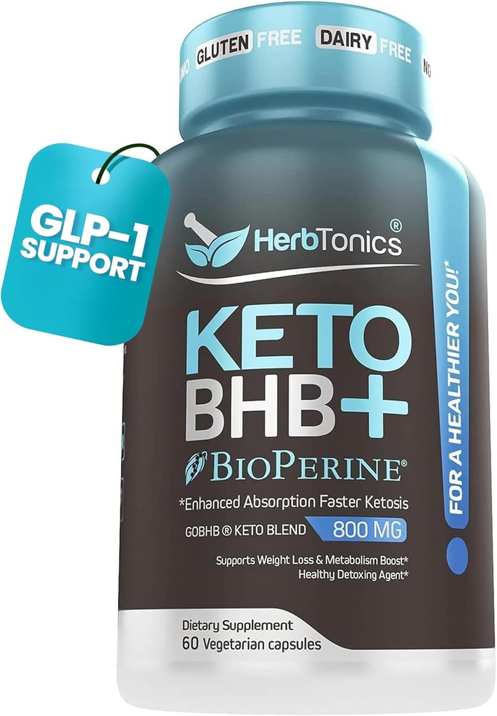 Herbtonics Keto BHB + BioPerine Keto Pills – Exogenous Ketones for Ketosis Support, Weight Management, GLP‑1 Support, Energy & Mental Focus, Vegan Friendly Non‑GMO Formula. 60 Vegan Capsules 2