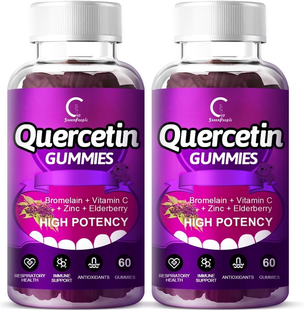 Quercetin Gummies - Quercetin with Bromelain, Vitamin C, Zinc & Elderberry, Extra Strength Immune System Booster, Lung Support Supplement for Adults Kids - 60 Quercetin Gummies (2 Pack) 2