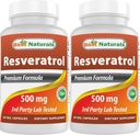 Best Naturals 2 Packs Resveratrol Complex 500 mg 60 Veg Capsules Made with Grape Skin, Red Wine, Quercetin - Gluten Free & Non GMO - (Total 120 Capsules) 2