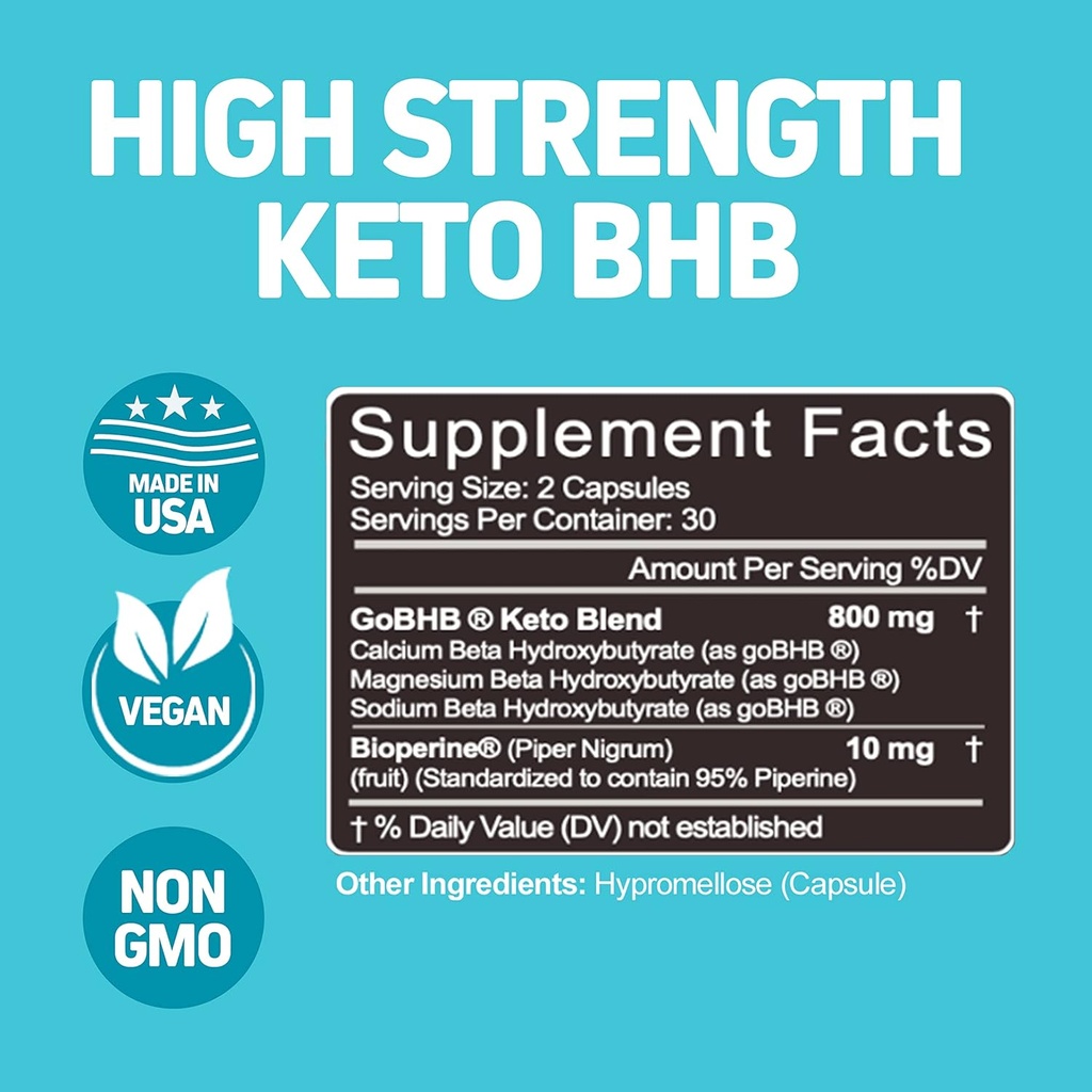Herbtonics Keto BHB + BioPerine Keto Pills – Exogenous Ketones for Ketosis Support, Weight Management, GLP‑1 Support, Energy & Mental Focus, Vegan Friendly Non‑GMO Formula. 60 Vegan Capsules 3