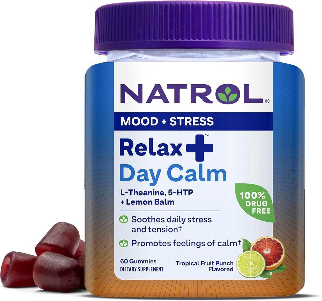 Natrol Mood+ Stress Relax+ Day Calm Gummies for Occasional Stress, Tropical Fruit Punch, 60 Count, 60 Day Supply 2