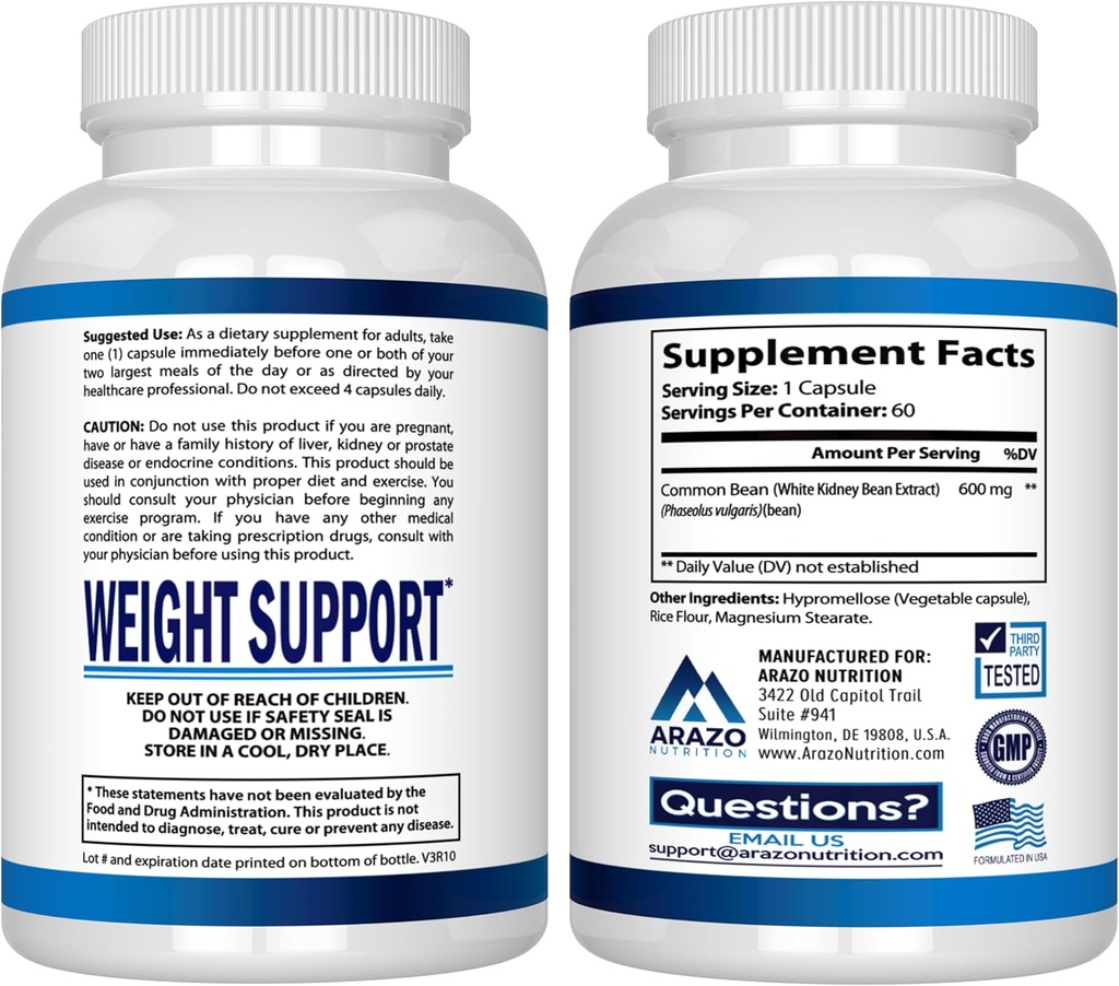 Arazo Nutrition White Kidney Bean Extract - 100% Pure Carb Blocker and Fat Absorber for Weight Support - Intercept Carbs 4