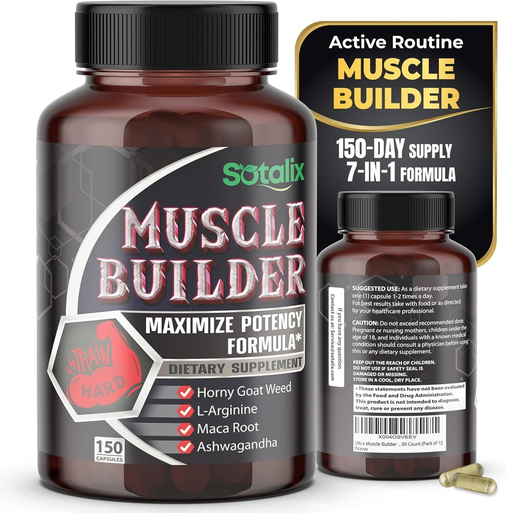 Ultra Muscle Builder Supplement with L-Arginine & Tribulus – Sports Training Support – 150 Capsules (150-Day Supply) 2