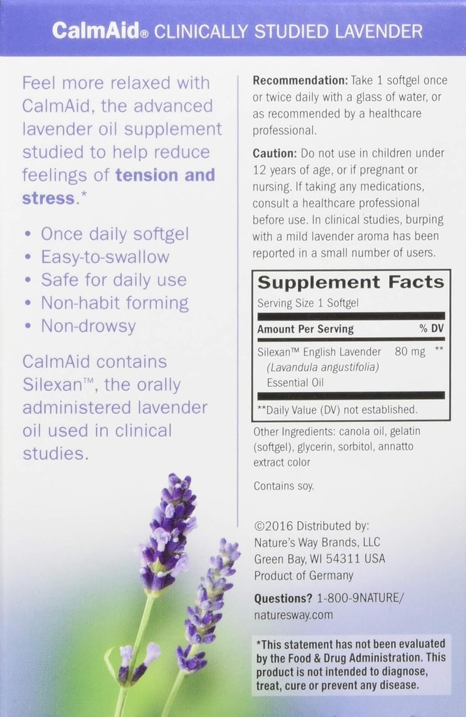 Nature's Way Nature's Way Calmaid, Non-drowsy, Clinically Studied Lavender Supplement Helps Reduce Tension/Stress, 30 Count (Pack of 12) 3