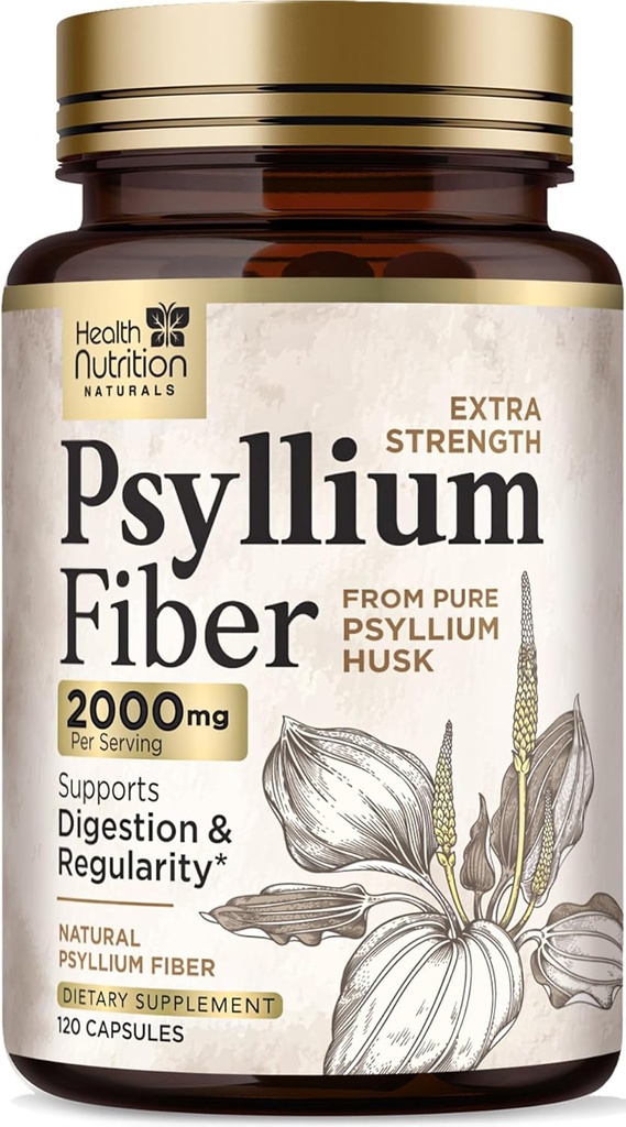 Psyllium Husk Capsules 1500 mg - Natural Fiber Supplement Pills, Daily Digestion, Colon Health, & Regularity Support, Plant Based Psyllium Husks Powder Caps, Vegan, Non-GMO - 120 Veggie Capsules 2