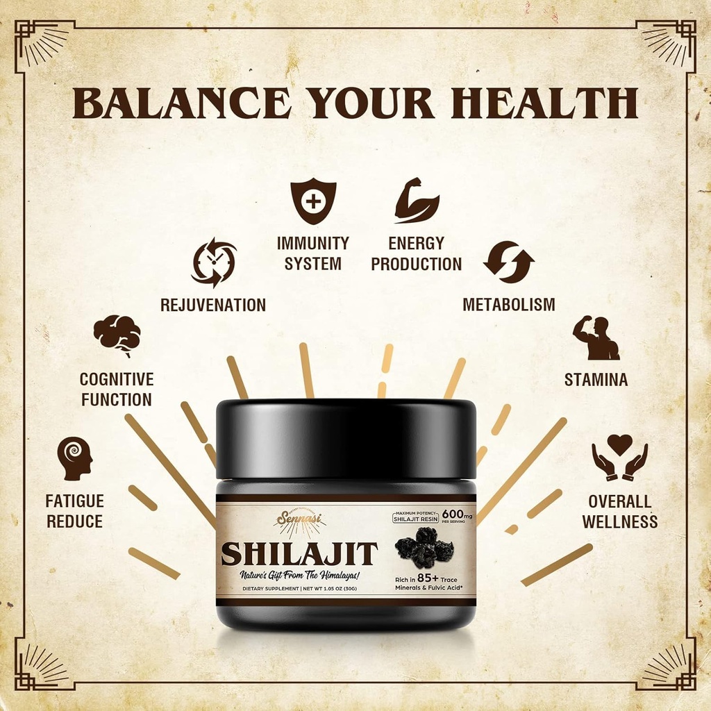 Shilajit Pure Himalayan Organic Shilajit Resin - 600mg Maximum Potency Natural Organic Shilajit Resin with 85+ Trace Minerals & Fulvic Acid for Energy, Immune Support, 30 Grams (2 Pack) 5