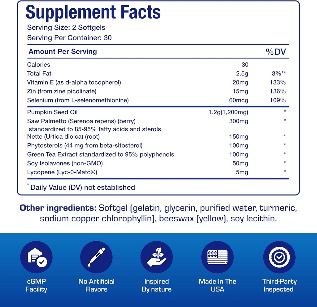 Prostana Prostate Health Supplement for Men - Clinical Formula Herbal Complex with Beta Sitosterol Saw Palmetto and Pumpkin Seed Oil for Prostate Support - Non-GMO & Made in The USA - 1 Month Supply 5