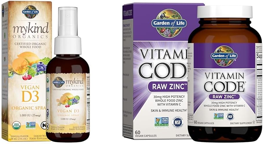 Garden of Life Organics Vegan Vitamin D3 Spray 1000 IU, Zinc Supplements 30mg - Vitamin C, Immune & Skin Health 2
