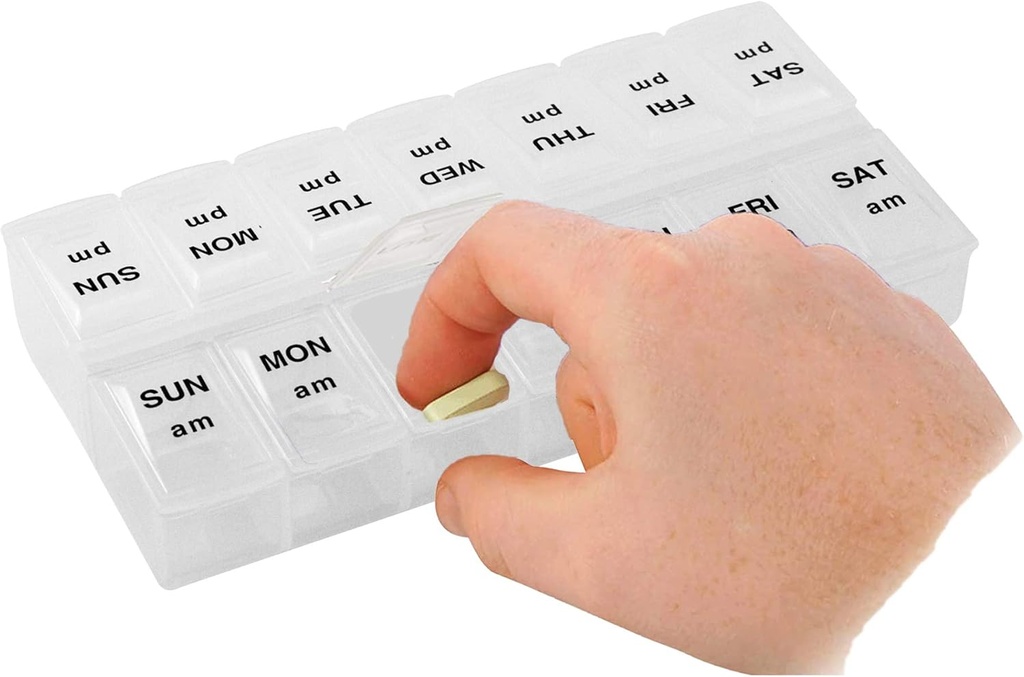 Apex Twice-A-Day Economy Weekly Pill Organizer, Weekly Pill Organizer, 2 Times a Day, Easy-Open, See-Through Lids, Organize Medication or Vitamins by AM, PM or Morning and Bedtime, Clear 3