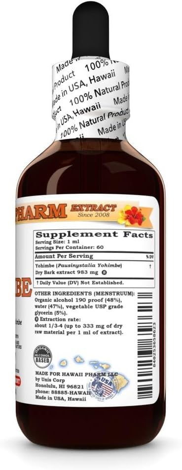 Yohimbe (Pausinystalia Yohimbe) Dry Bark Tincture, Made in Hawaii, All Natural, Vegan, Pure Liquid Extract - 32 fl.oz 3