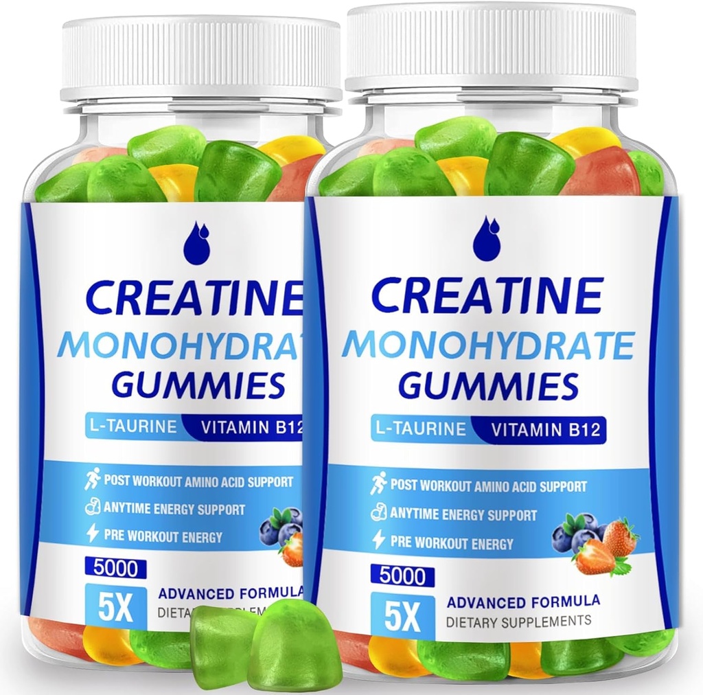 Creatine Monohydrate Gummies 5000mg Creatine for Women & Men 2 Packs, Creatine Monohydrate Chew for Boost Focus, Muscle Strength, 5g Creatine Monohydrate per Serving, Sugar Free, Vegan 2