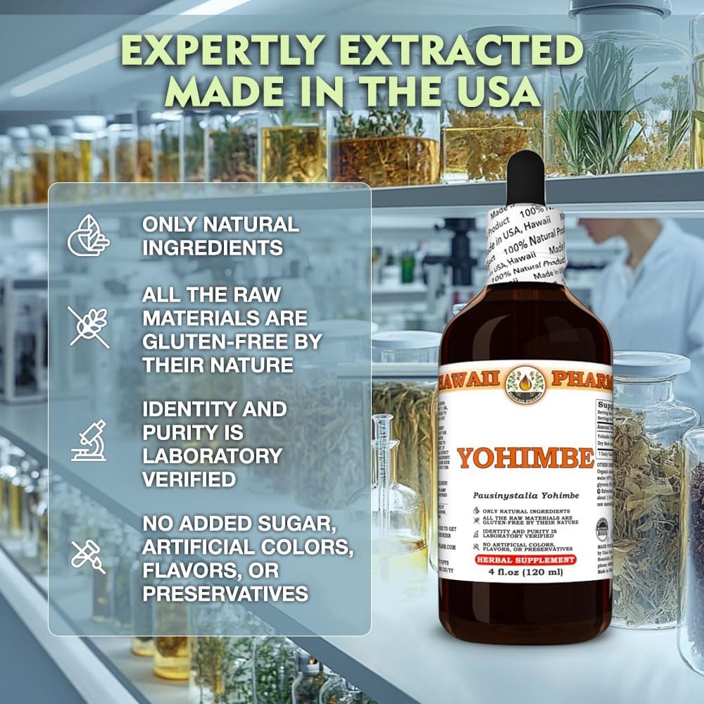 Yohimbe (Pausinystalia Yohimbe) Dry Bark Tincture, Made in Hawaii, All Natural, Vegan, Pure Liquid Extract - 32 fl.oz 5