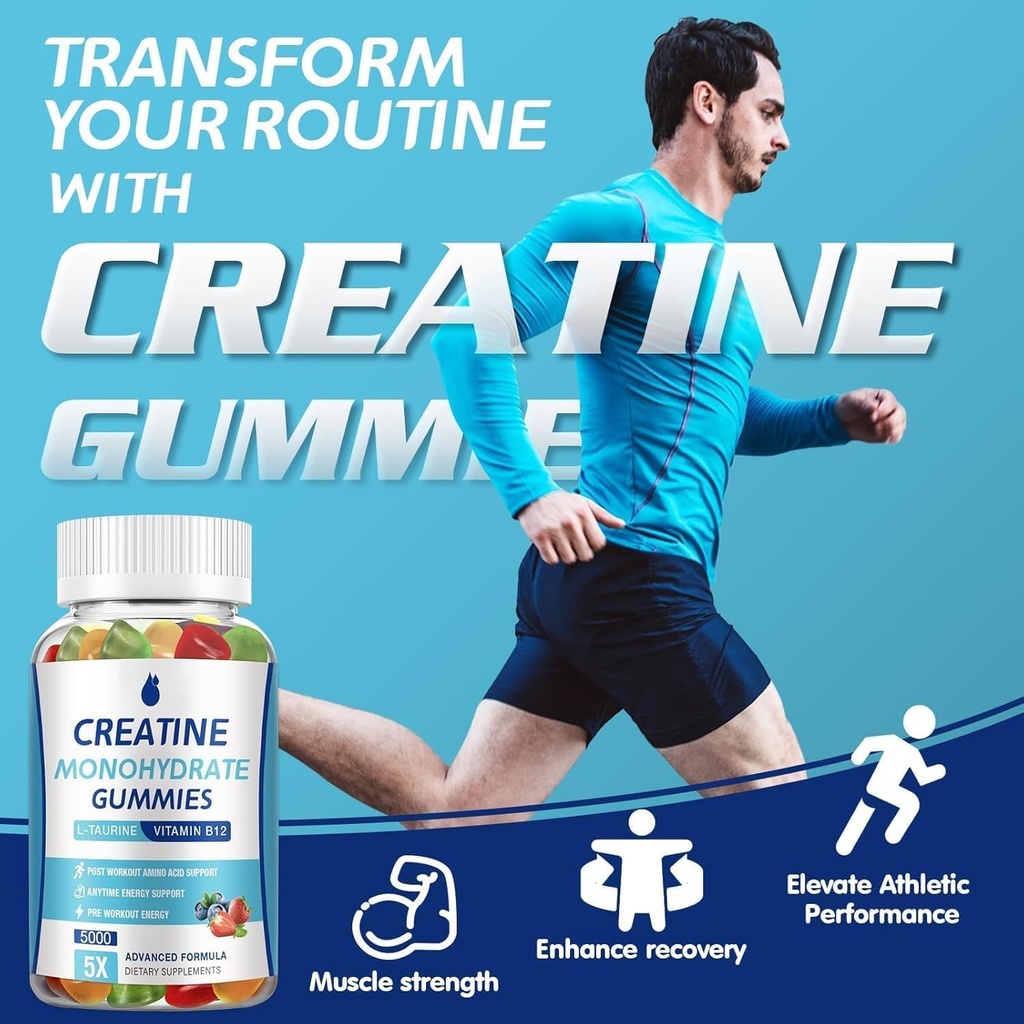 Creatine Monohydrate Gummies 5000mg Creatine for Women & Men 2 Packs, Creatine Monohydrate Chew for Boost Focus, Muscle Strength, 5g Creatine Monohydrate per Serving, Sugar Free, Vegan 4