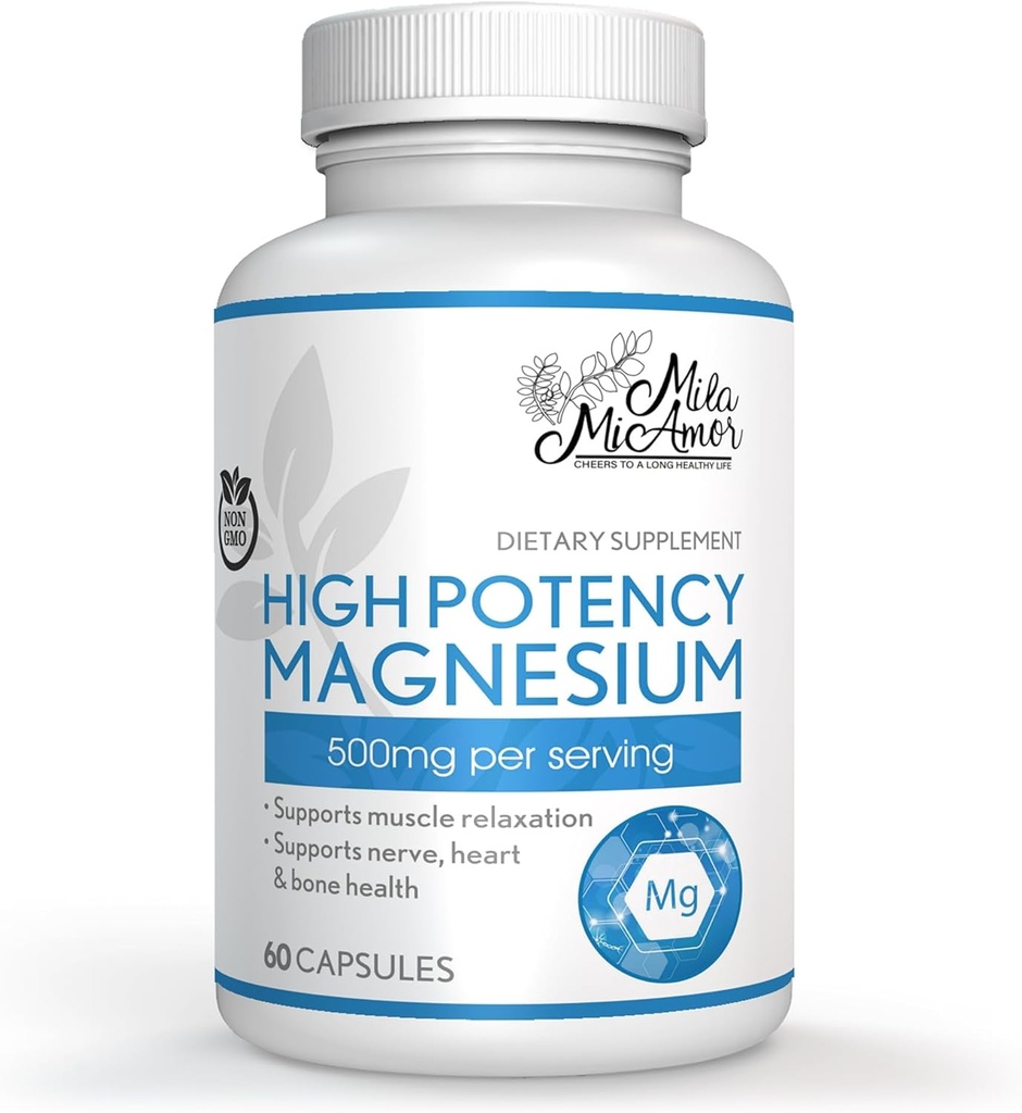 Milamiamor High Potency Magnesium - High Absorption Magnesium Citrate - Whole Body Support - Heart, Nerve and Bone Health - Non-GMO, Vegan & Gluten Free - Made in USA - 500 mg - 60 Capsules 2