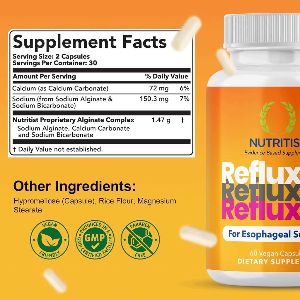Refluxter Sodium Alginate Capsules – Natural Acid Reflux & GERD Relief Supplement. Supports LPR, Silent Reflux, Heartburn, Indigestion. Alginate Therapy. Alginato de sodio. 60 Vegan Capsules 3