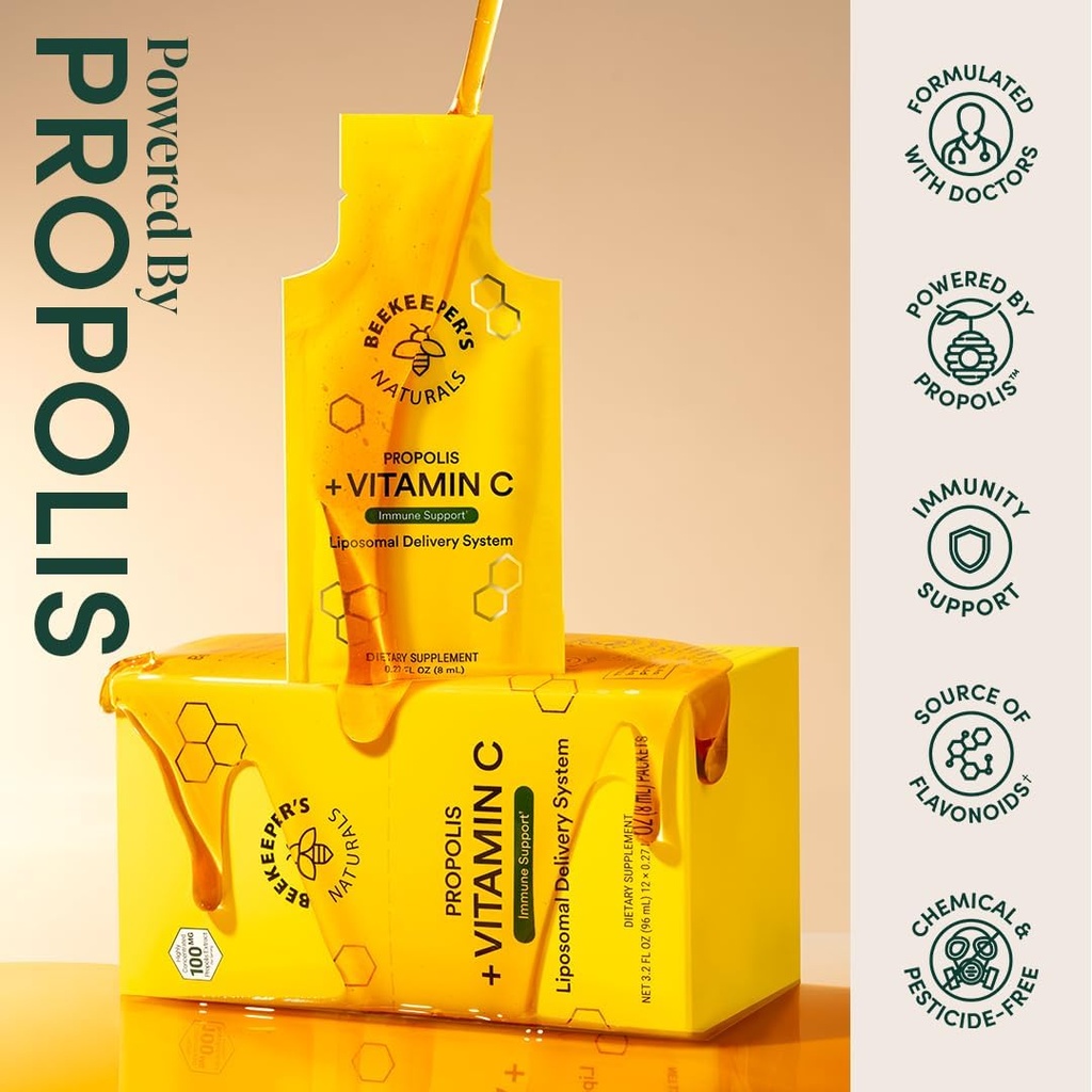 Propolis Liposomal Vitamin C by Beekeeper's Naturals, 1000mg Vitamin C, Propolis & Organic Honey, Supercharged Immune Support & Increased Bioavailibity for Max Absorption, 30 Ct 4