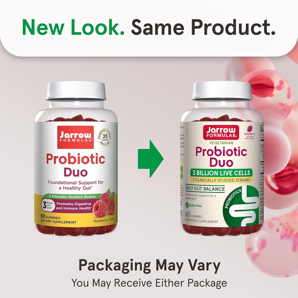 Jarrow Formulas Probiotic Duo, 3 Billion Live Cells Supplement for Immune Health and Digestive Support, 60 Raspberry Flavor Probiotic Gummies, 30 Day Supply (Pack of 12) 3