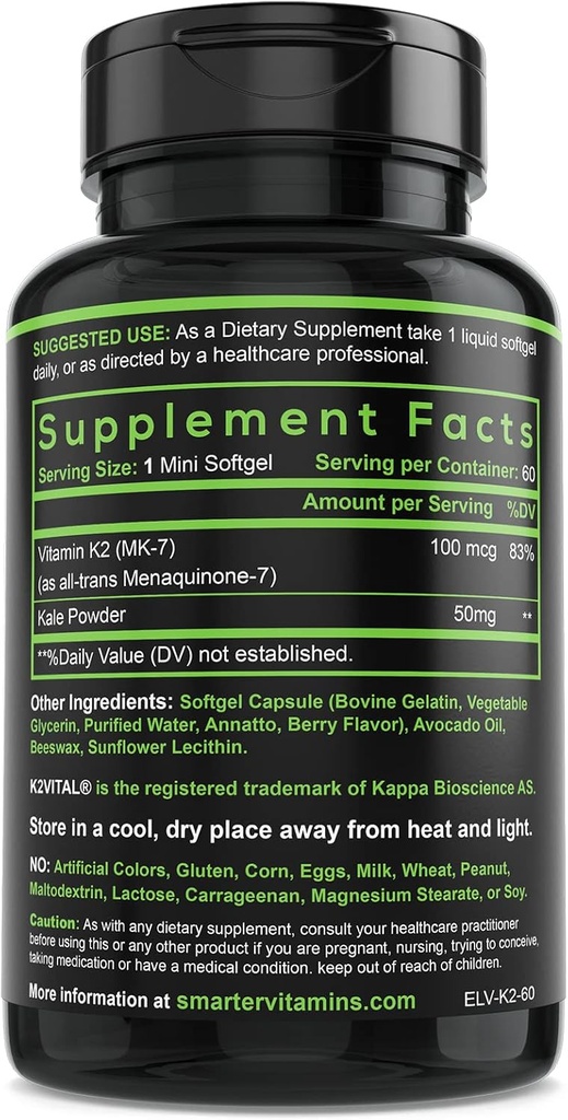 (3 Pack) Smarter Vitamin K2 MK7 100mcg, Made with K2VITAL and Kale, 180 Liquid Softgels 4