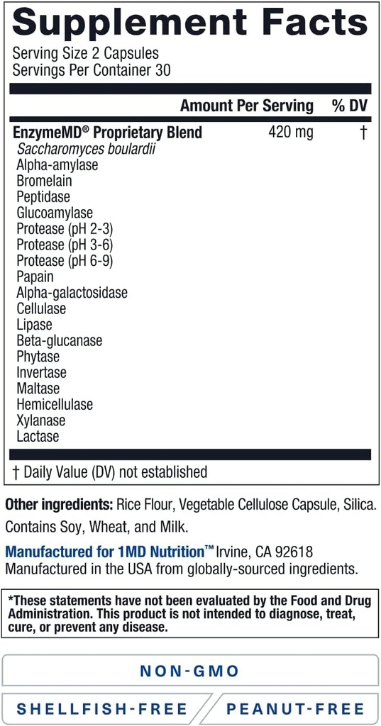 1MD Nutrition EnzymeMD - Digestive Enzymes Supplement - Doctor Formulated | 18 Plant-Based Enzymes - Gas & Bloating Support | 60 Capsules 6