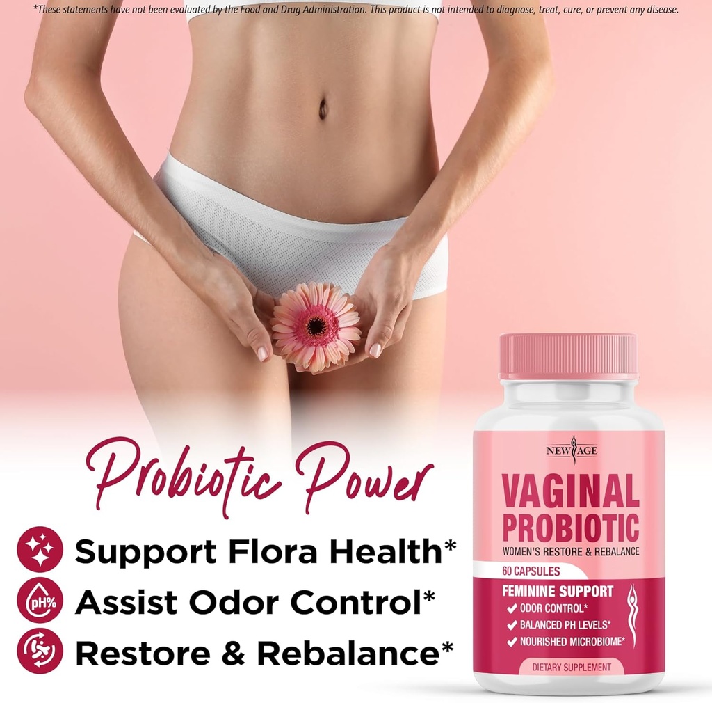 NEW AGE Vaginal Probiotics for Women with Prebiotics, Cranberry Extract, and a Lactobacillus Probiotic Blend, Supports Healthy pH Balance, Odor Control, Vaginal Flora - 60 Capsules 6