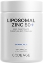 Codeage Liposomal Zinc Supplement – 3 Month Supply – One Per Day - 50 mg Zinc Gluconate Vitamin Pills - Essential Mineral Supplements Zinc Plus Liposomal Delivery Matrix - Vegan Non-GMO - 100 Capsules 2