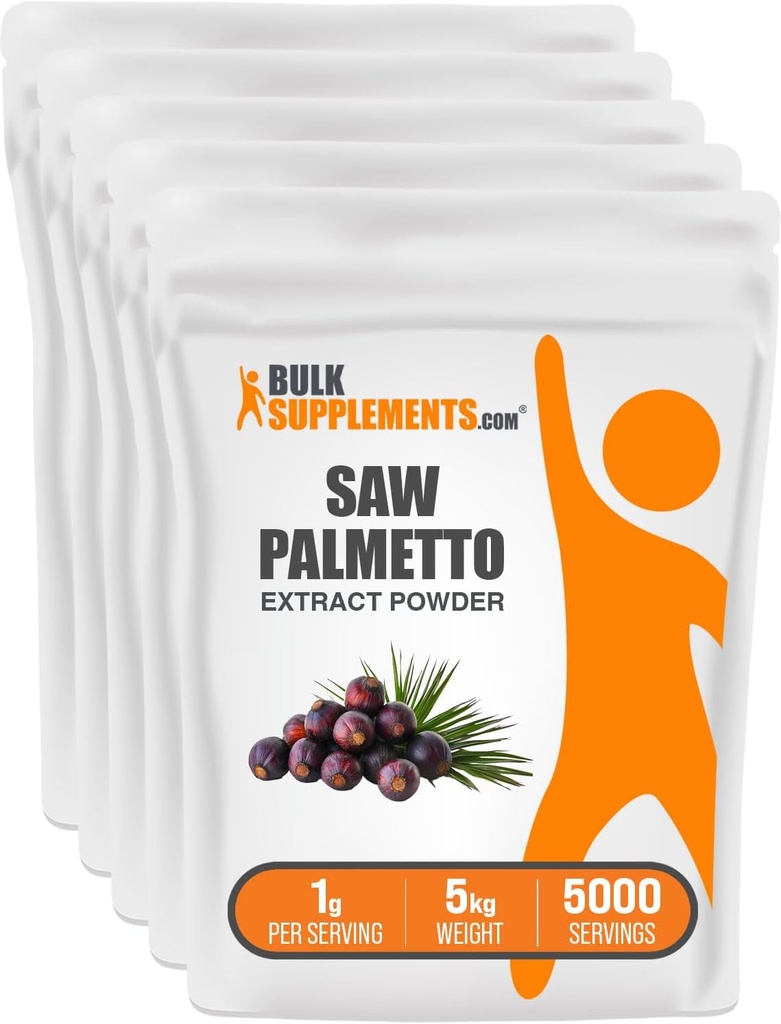 BulkSupplements.com Saw Palmetto Extract Powder - Serenoa Repens, Saw Palmetto Supplement, Herbal Supplement - Vegan & Gluten Free, 1g per Serving, 5kg (11 lbs) (Pack of 5) 2