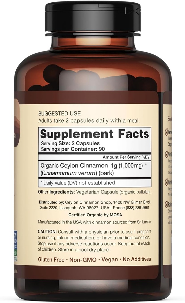 Ceylon Cinnamon Shop Organic Ceylon Cinnamon (100% Certified) Supplement, 180 Capsules, 3 Month Supply 4