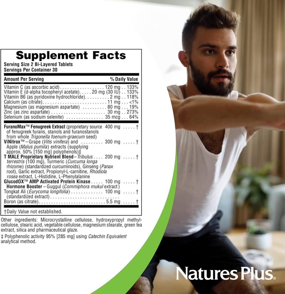 NaturesPlus Ultra T Male, Extended Release - 60 Bi-layered Tablets - Supports Muscle Gain - Vegetarian, Gluten Free - 30 Servings 6