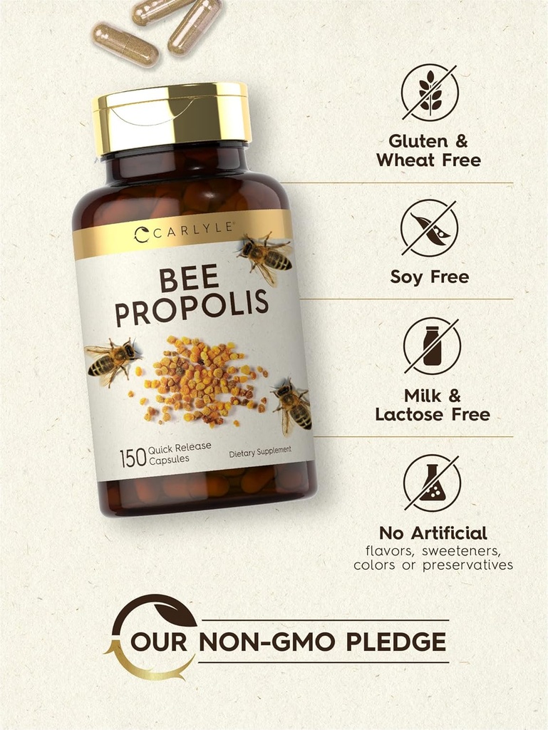 Carlyle Bee Propolis Capsules 600mg | 150 Count | Extract Supplement | Non-GMO, Gluten Free 5