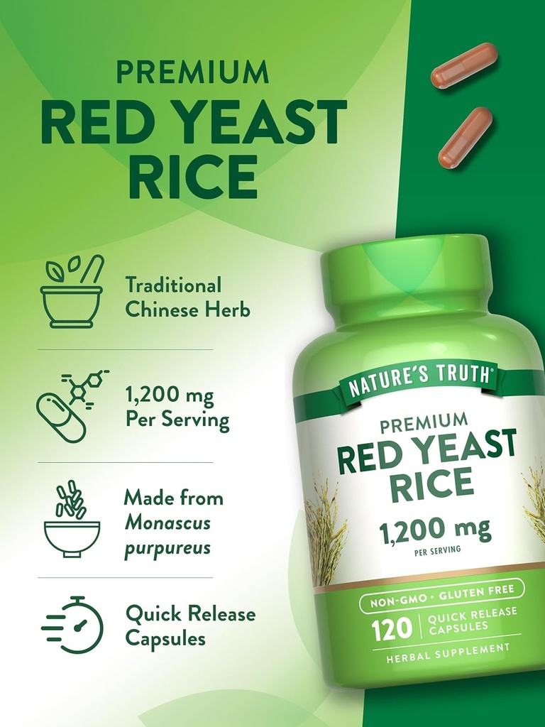 Nature's Truth Red Yeast Rice Capsules 1200 mg | 120 Count | Non-GMO & Gluten Free Supplement 6
