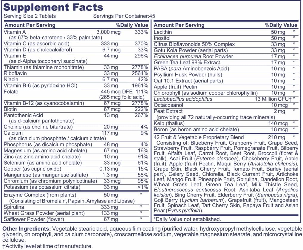 Life's Vitality Vegan Multivitamin for Men & Women – Non-GMO Formula with 42 Fruits and Vegetables, Daily Multivitamin and Mineral Complex with Vitamin D for Immune Support, 90 Tablets 3