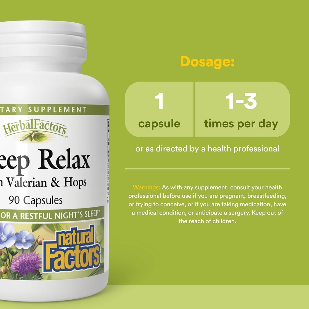 Herbal Factors Sleep Relax Formula by Natural Factors, Natural Sleep Aid with Valerian Root, Passion Flower and Skullcap, Non-GMO, 90 capsules (90 servings) 4