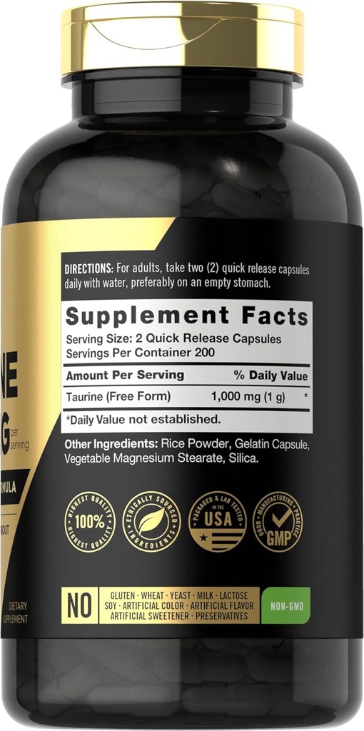 Carlyle Taurine 1000mg Capsules | 400 Count | Free Form | Non GMO, Gluten Free Supplement 3