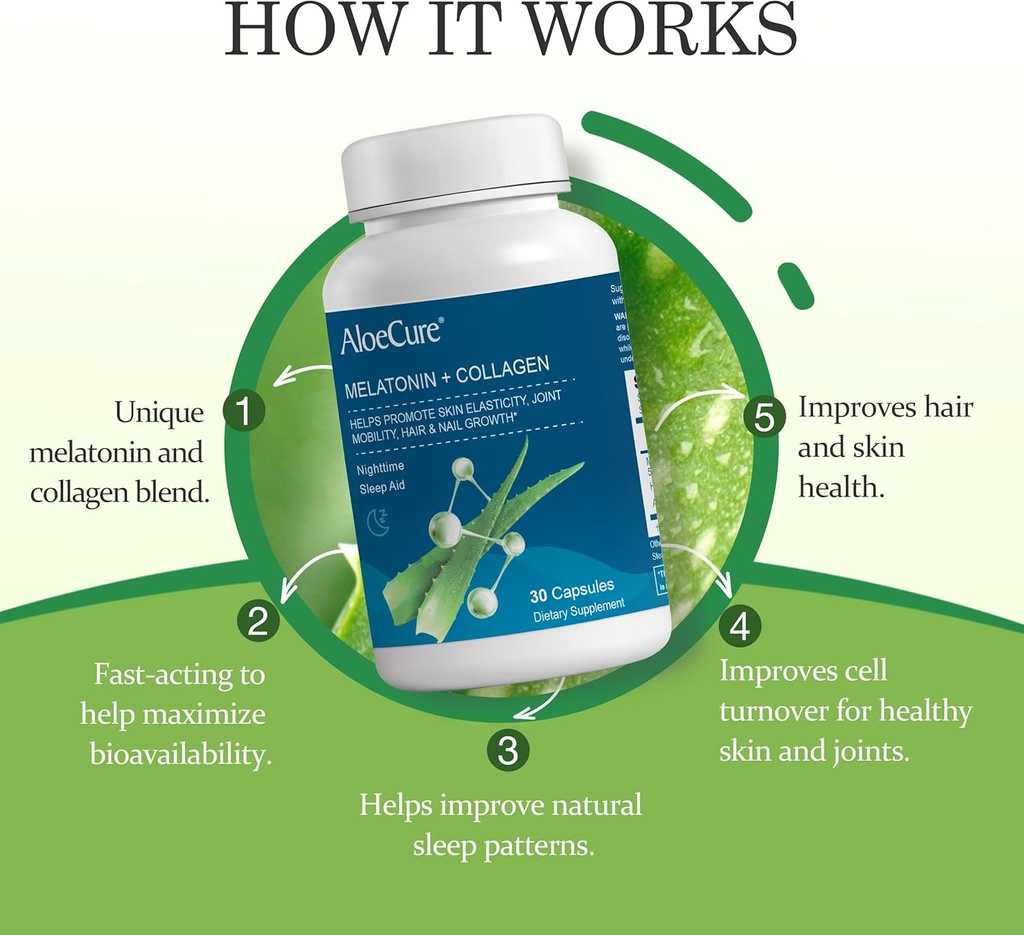 AloeCure Organic Aloe Vera Capsules Pack - 3 Pieces - Melatonin + Collagen, Aloe Vera Capsules, Probiotic + Enzyme 6