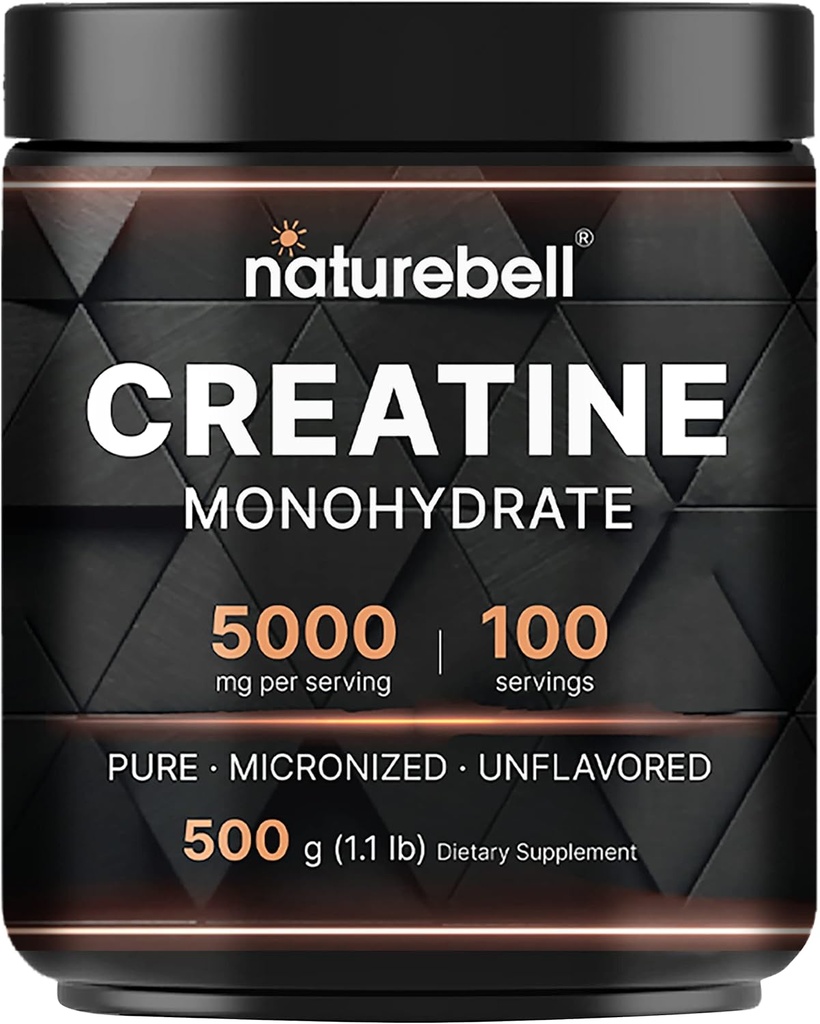 NatureBell Creatine Monohydrate Powder & Taurine Capsules 1,000mg Per Serving Bundle Pack | High Absorption Micronized Creatine | Essential Amino Acids Supplement 3