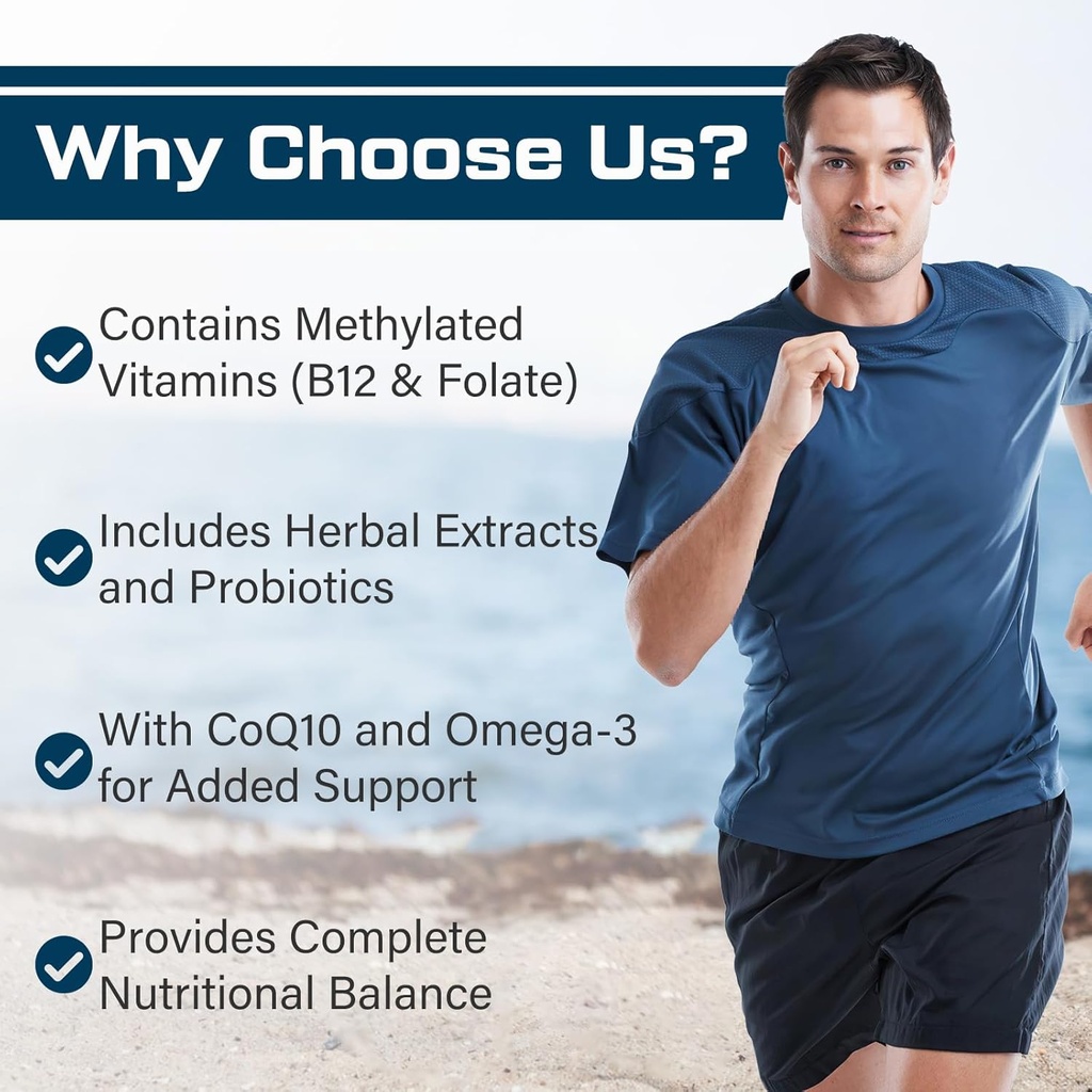 Men Multivitamins 50 Plus - Daily Multivitamin for Men with Fermented Herbal Extracts & 43 Vitamins and Minerals - Mens Vitamins Supports Memory & Brain, Energy, Bone Health 3