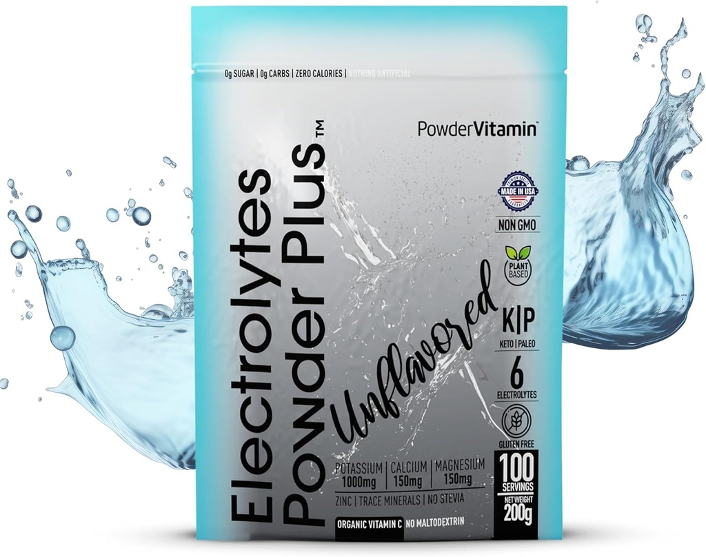 PowerVitamin Unflavored Electrolytes Powder No Sugar for Daily Energy - Keto Electrolytes - Hydration Powder with 1000mg Potassium, 120mg Calcium, Magnesium, No Stevia, 100 Servings 2