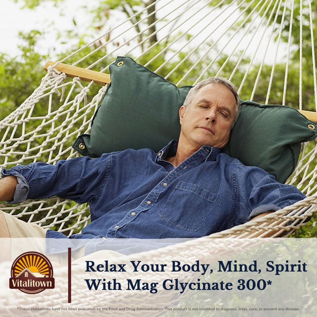 Vitalitown Magnesium Glycinate | Chelated, Non Buffered 300mg Elemental Magnesium | Most Bioavailable, Fully Reacted | Bone, Muscle, Calm, Sleep, Heart Healths | 90 Tablets, Non-GMO 5