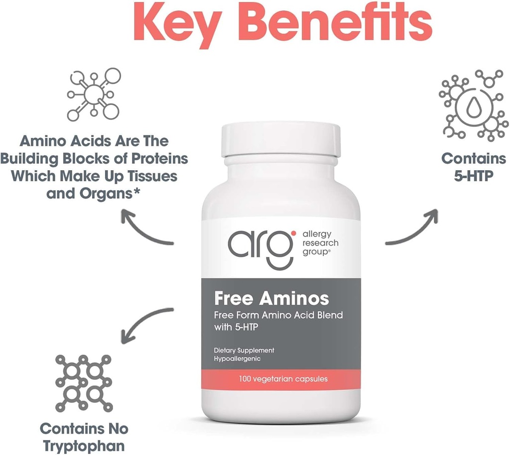 Allergy Research Group Free Aminos Supplement - Lean Muscle Mass Support, Vegetarian Capsules - 100 Count 5