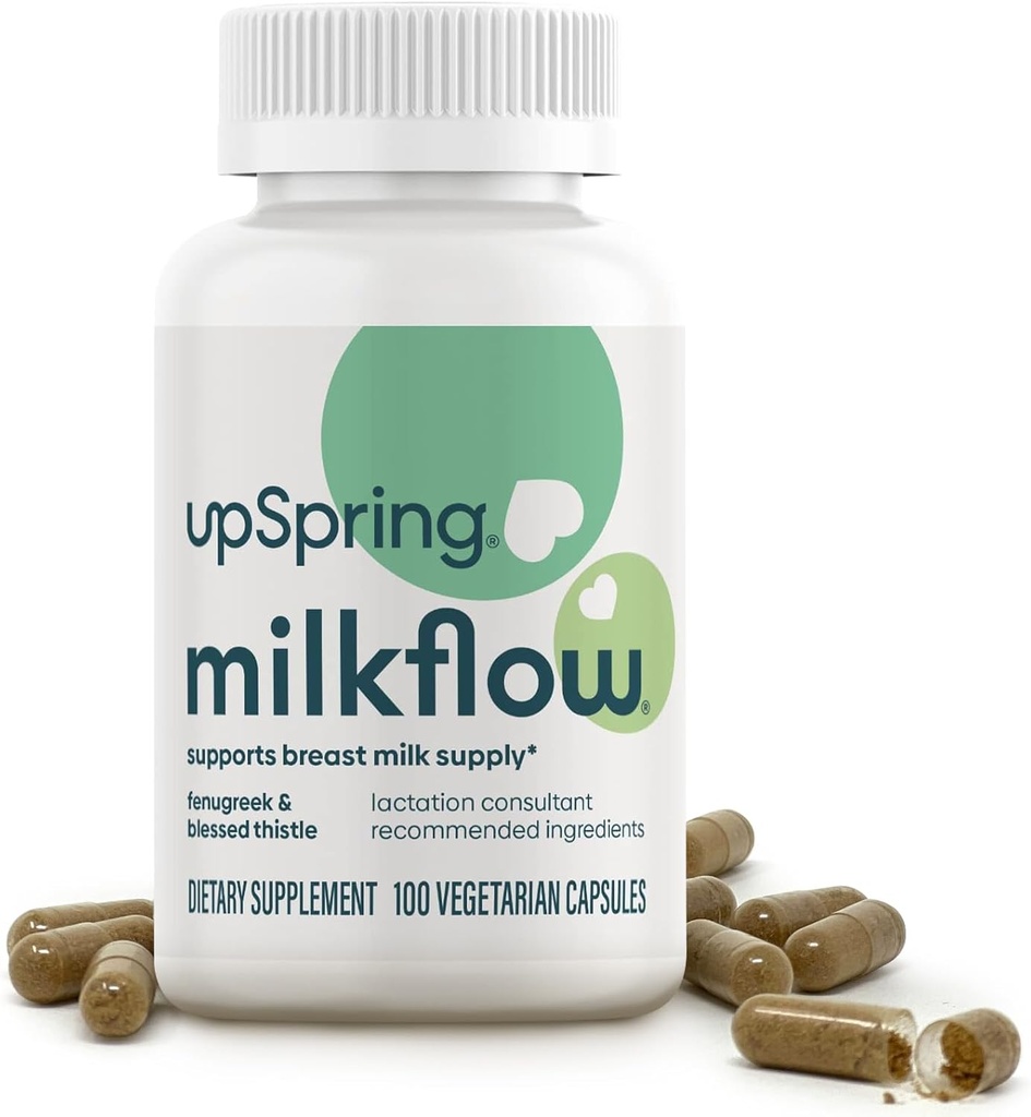 UpSpring Milkflow Lactation Supplement for Milk Supply Increase, Breastfeeding Supplements with Fenugreek & Blessed Thistle, Non-GMO, Lactation Support 100 Vegan Capsules 2