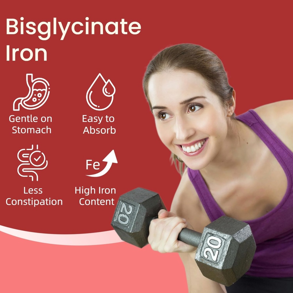 Iron Bisglycinate, 30mg Vegan Iron Supplement for Women & Men, Chelated with Vitamin C, B12, Folic Acid - Iron Pills for Anemia, High Absorption, Gluten-Free, Non-GMO - 60 Capsules 6