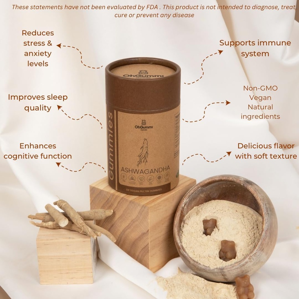 Ashwagandha 1500mg + Zinc, Vitamin D2 Vegan Gummies (Ashwagandha Roots) 2