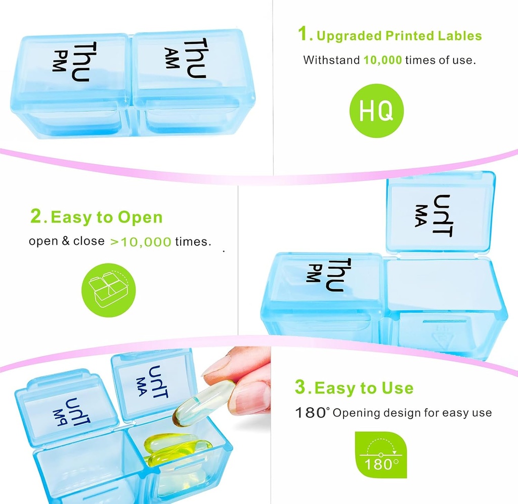 Weekly Pill Organizer 2 Times a Day-Am Pm Pill Organizer 7 Day, Pill Cases Organizers 7 Day with Separate Container, Case for Fish Oils, Vitamin, Supplements 5