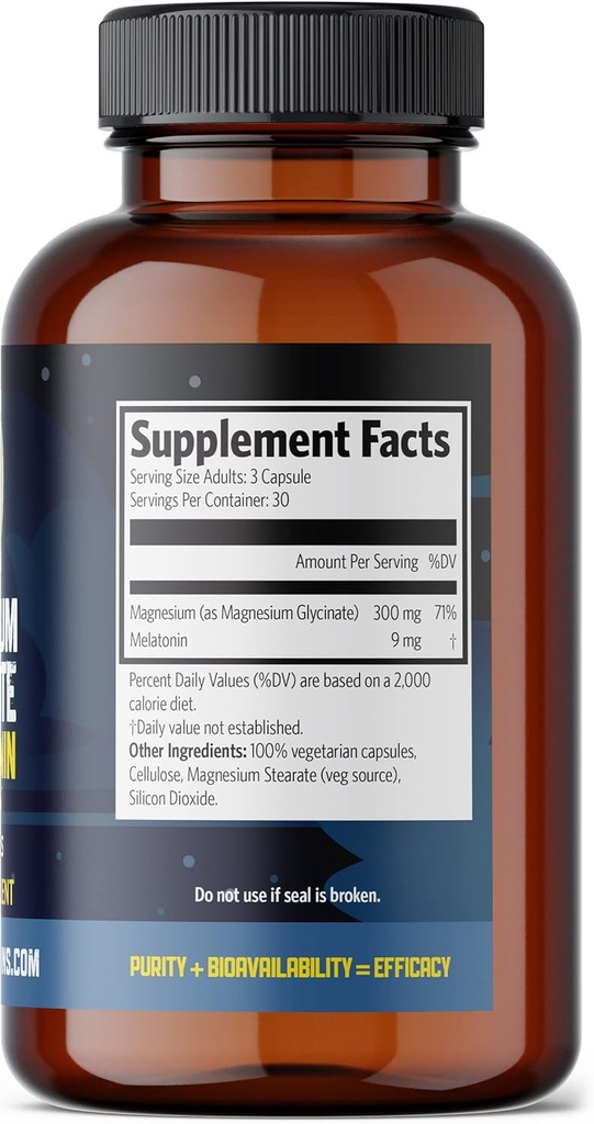 Magnesium Glycinate with Melatonin 3 mg - 90 Vegan Caps by Pure Lab Vitamins - Helps with Jet Lag and Sleep Cycles 🍁 Made in Canada 4