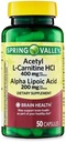 Generic Acetyl L-Carnitine HCI 400 mg + Alpha Lipoic Acid 200 mg Capsules Spring Valley, 50 Count + Sticker Dri Store 4