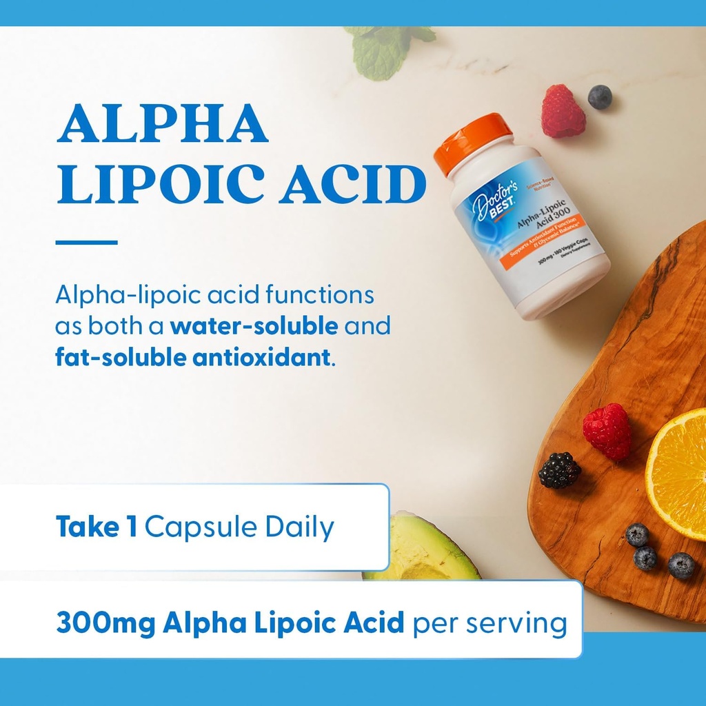 Doctor's Best Alpha-Lipoic Acid 300, Supports Antioxidant Function & Glycemic Balances, Non-GMO, Gluten Free, Vegan, Soy Free, 300 mg, 180 Veggie Caps 5