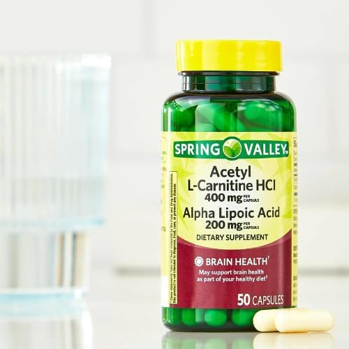 Generic Acetyl L-Carnitine HCI 400 mg + Alpha Lipoic Acid 200 mg Capsules Spring Valley, 50 Count + Sticker Dri Store 6