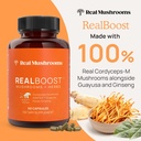 Real Mushrooms RealBoost Capsules – Cordyceps Mushroom, Panax Ginseng & Guayusa Extract – for Overall Wellness & Energy Support – Vegan, Non-GMO, No Fillers – 60 Count Mushroom Supplement Blend 4