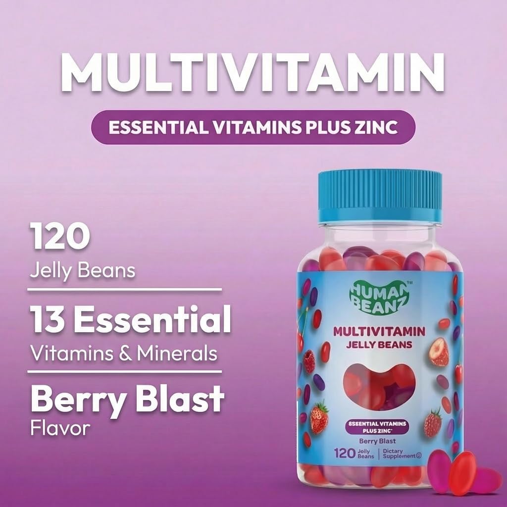 Multivitamin Jelly Bean Gummies with Zinc for Men and Women, Immune Support Dietary Supplements for Adults, Vegetarian, 120 Berry Blast Jelly Beans, Kosher 3