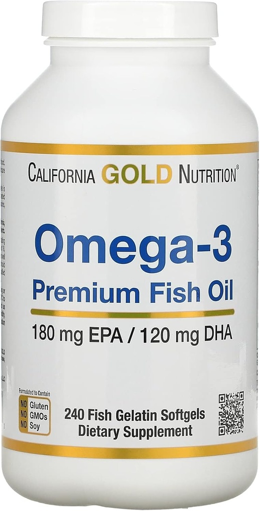 California Gold Nutrition Premium Fish Oil, Omega-3, 180 mg EPA, 120 mg DHA, Concentrated Triglyceride Form, 240 Fish Gelatin Softgels, 2 Pack 3